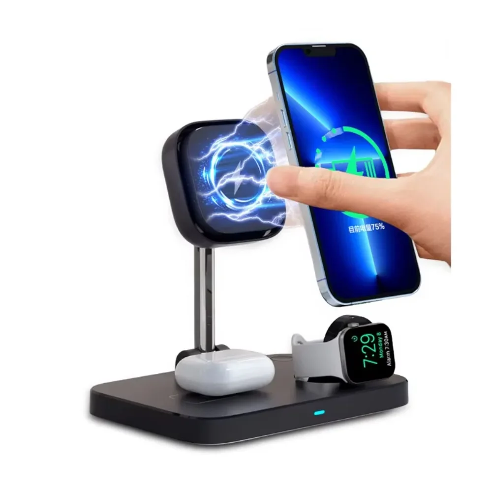 Desk Wireless Charging 3 in 1 Charger Magnetic 15W Wireless Fast Charger with Shell Sense Charging