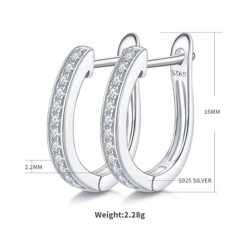 Women's Single Row Pair Huggie Earrings 925 Sterling Silver Platinum Plated Moissanite Brilliant Cut D Grade 0.2CT Claw Setting