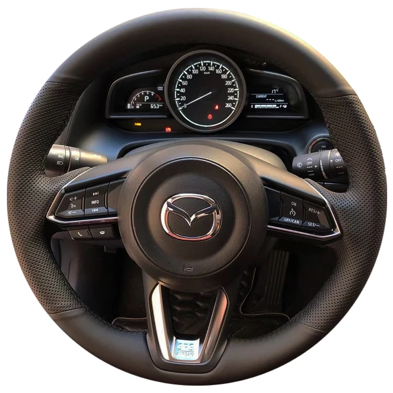 DIY Black Comfortable And Wearable Faux Leather Car Steering Wheel Cover For Mazda 3 2014 2015 2016 2017 2018 2019