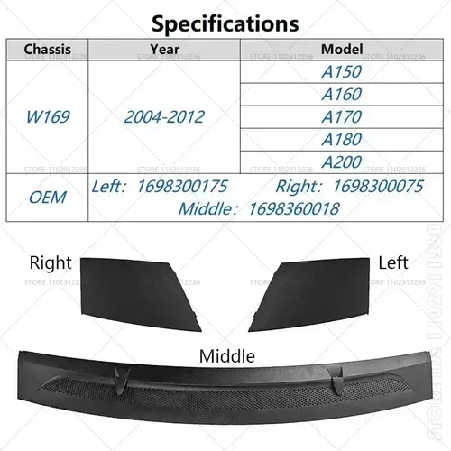 Imagen 2 del producto 2004-2012 W169 para Mercedes Benz Clase A A150 A160 A170 A180 A200 Rejilla de cubierta de ventilación del capó delantero 1698300075 1698300175 1698360018