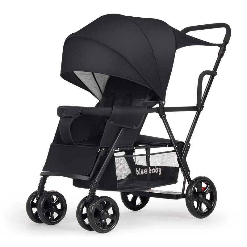 Twin Baby Stroller Two Person Stroller Two Child Handcart Detachable Front Rear Seats Lightweight Folding Sitting Lying Down