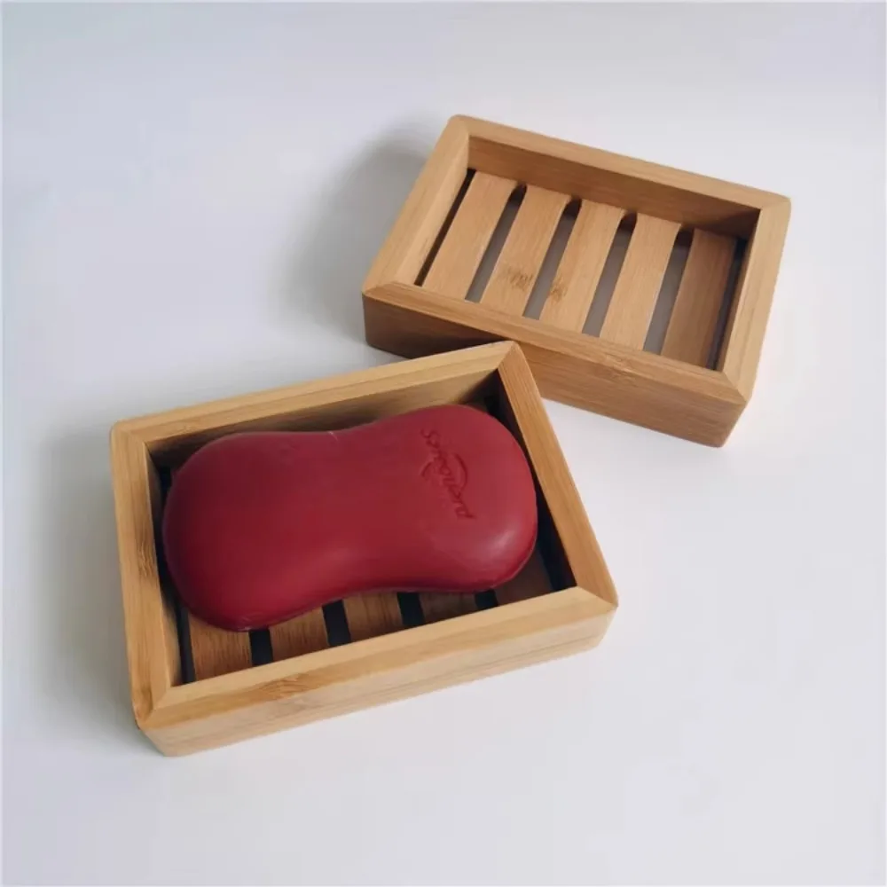 Portable Wooden Natural Bamboo Soap Dishes Tray Holder Storage Soap Rack Plate Container Bathroom Accessories  Storage Organizer