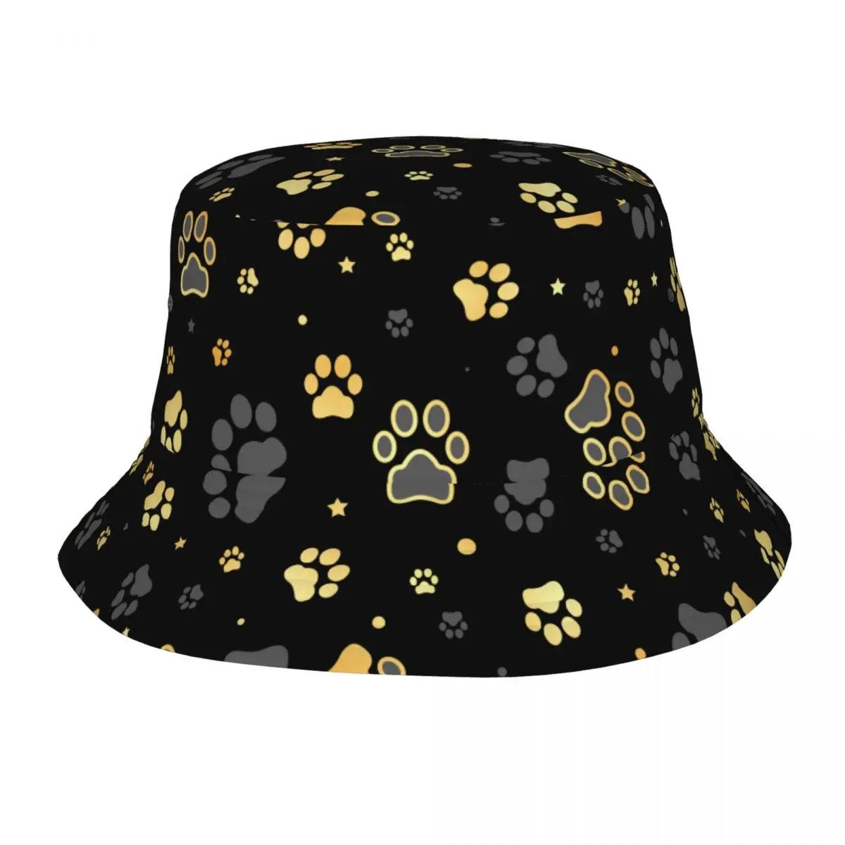 Trendy Gold Dog Paw Bucket Hat Girl Lightweight Outdoor Animal Fishing Caps Hot Summer Headwear Bob Hat