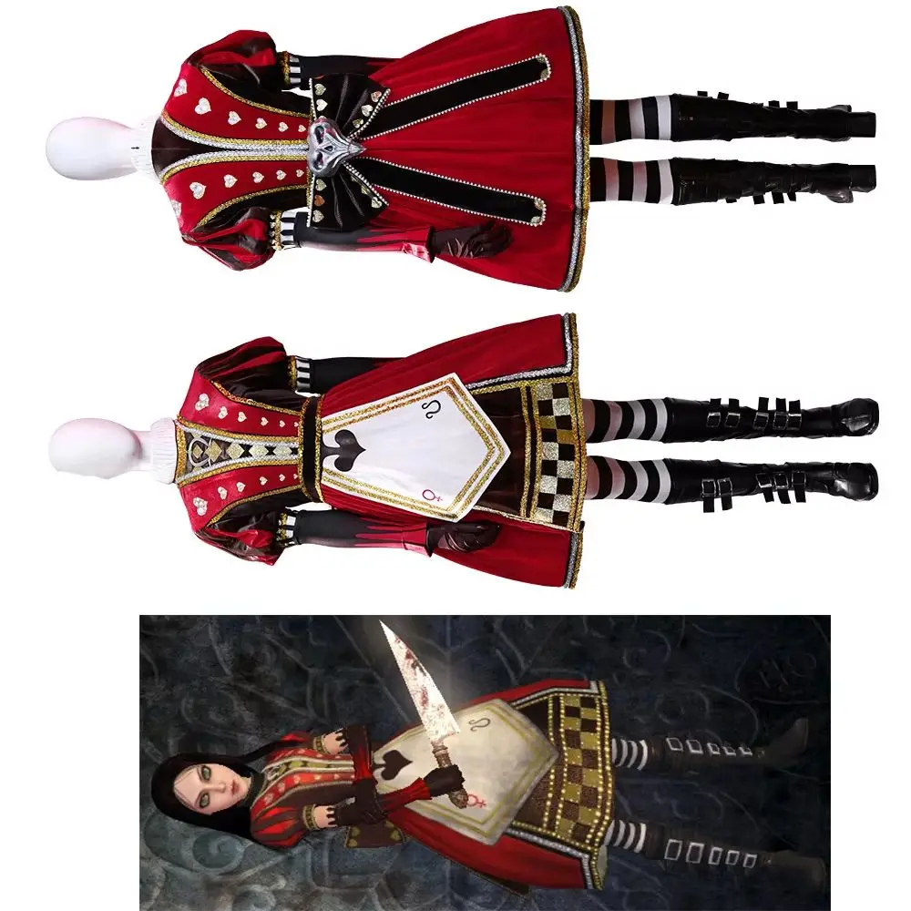 

Alice Cosplay Madness Returns Costume Women Gorgeous Vintage Velvet Queen Royal Poker Dress Suit Halloween Carnival Party Gown