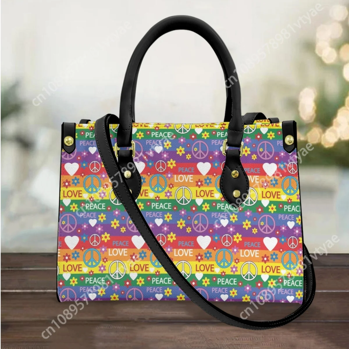 

Heart Peace Flower Printed Shoulder Bag Hippie Cheerful Luxury Messenger Tote Bag Fashion Versatile Ladies Top-handle Handbag