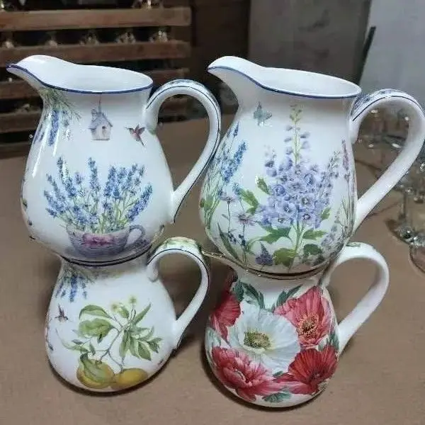 

Фарфоровый молочник, чайник для воды без крышки, в европейском стиле, с росписью: цветы, маки, лимоны