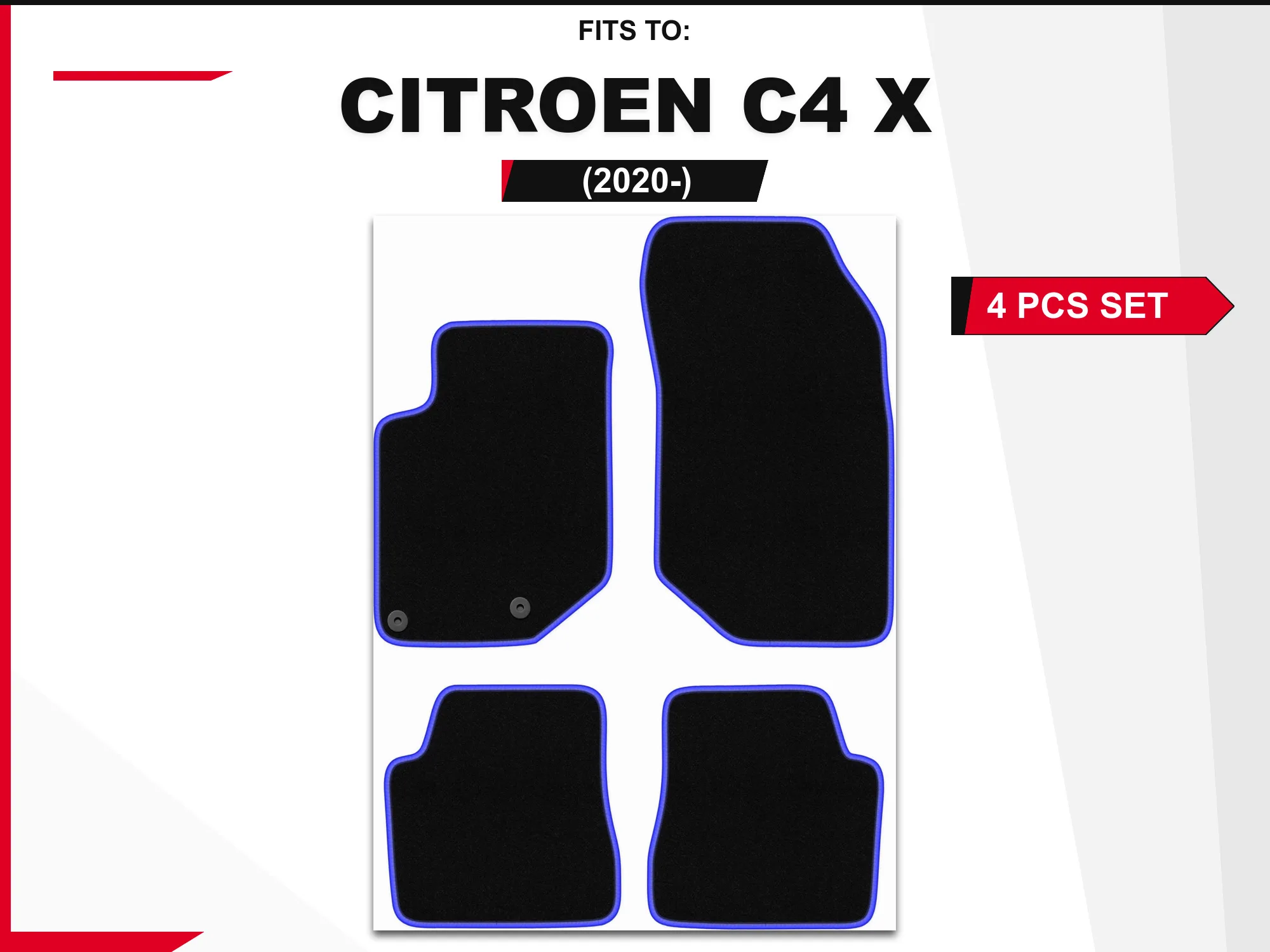Velourstapijten voor: Citroen C4 X 2020- hatchback, sedan zwart en blauw bijpassende set autovloerbedekking