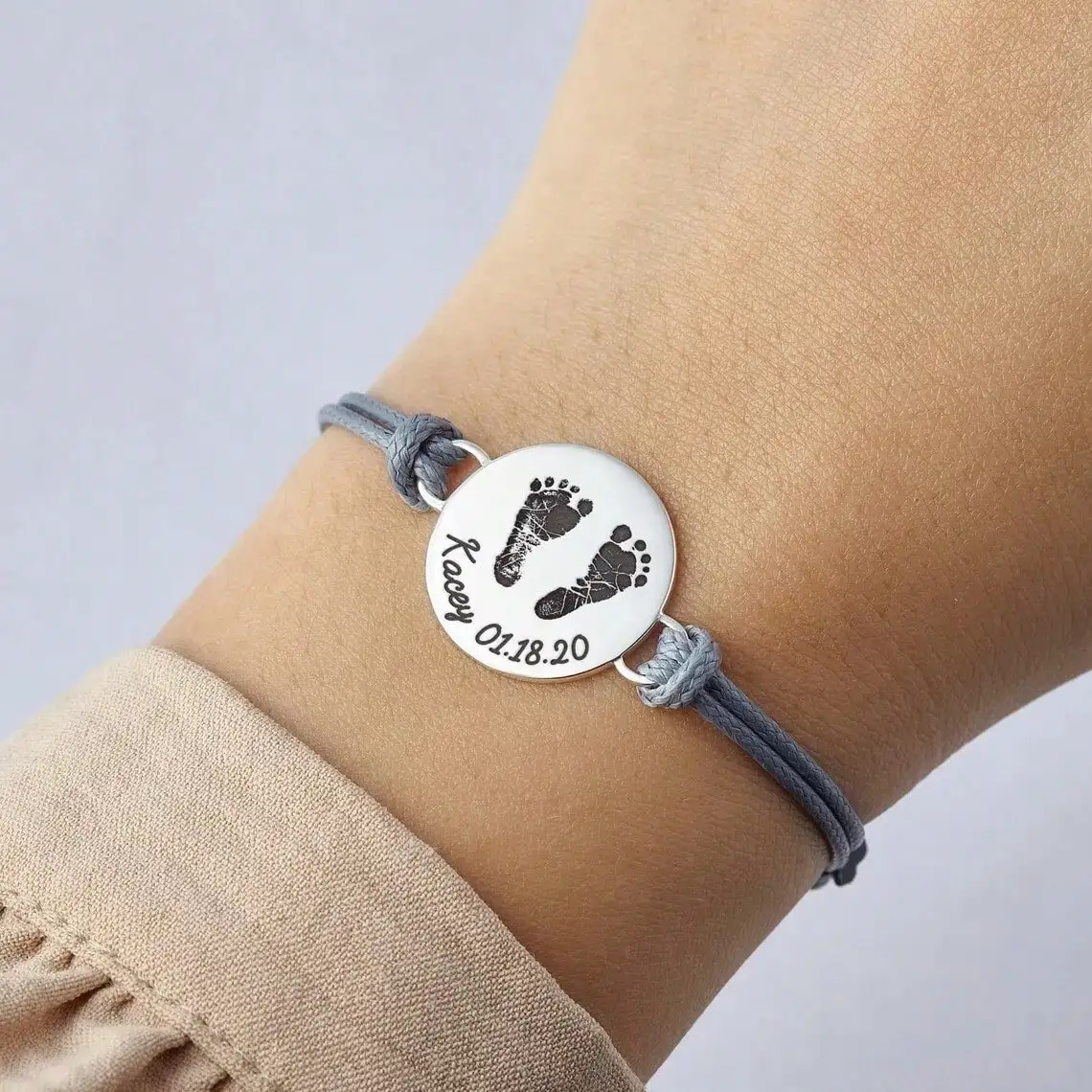 DOREMI مخصص الطفل سوار شخصية حبل قابل للتعديل منحوتة الطفل البصمة بصمة مجوهرات من صلب لا يصدأ للرجال أمي