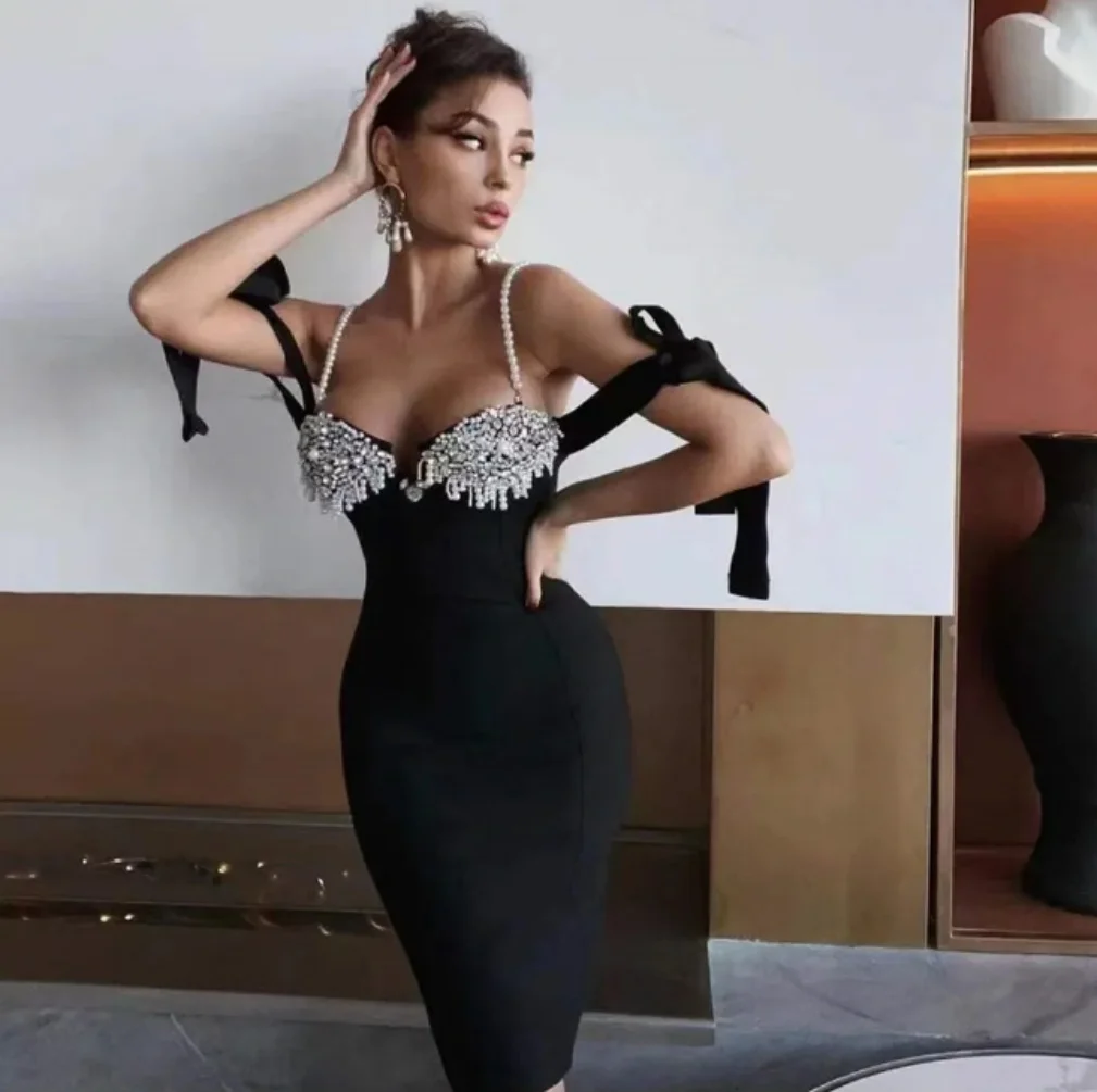 

Custom Formal Dress Sweethear Neck Beads Pearls Slip Straps Satin Sheath Knee-Length Black Homecoming Evening dress Party Dress