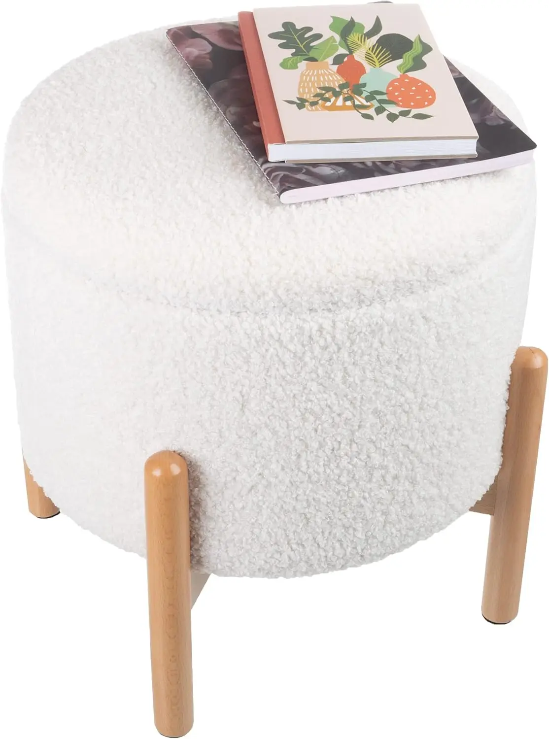 Round Sherpa Storage Ottoman Pouf with Removable Lid – Plush Couch Footrest & Hidden Organizer for Small Spaces, Dorm o