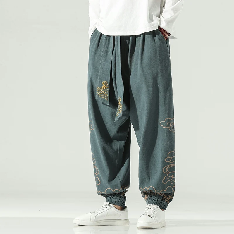 

Chinese Sle Tai Chi Yong Chun Training Pants Cuffed Long Trousers for Young Men Harajuku Street Sle Loose Fit Printed