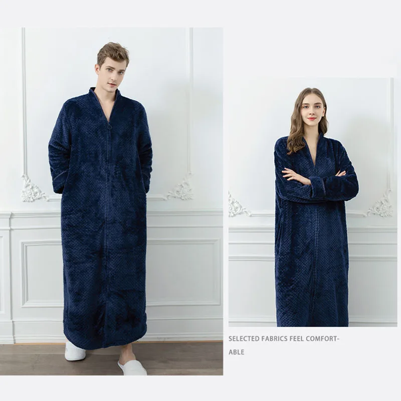 Winter Mens Casual Long Sleeve Pajama Set Couple Flannel Padded Bathrobe Men's Loose Fleece Loungewear Coral Fleece Nightgown