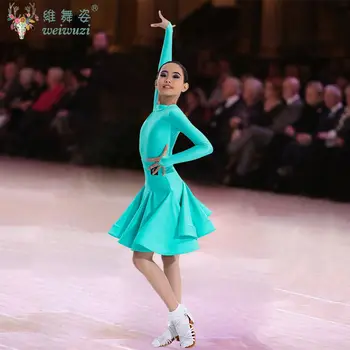 女孩拉丁舞比賽服裝,亮面布料,長袖舞蹈裙,兒童恰恰倫巴舞練習訓練服 10 最佳銷售 拉丁舞比賽服裝 - №9