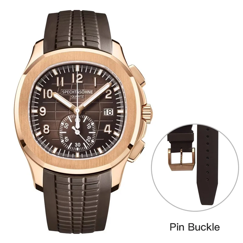 Specht & Söhne Nieuwe Klassieke 5167 Herenhorloge Oranje Kleur Saffierkristal Rubberen Band Sport Mannelijke Quartz Horloges 50M Waterdicht