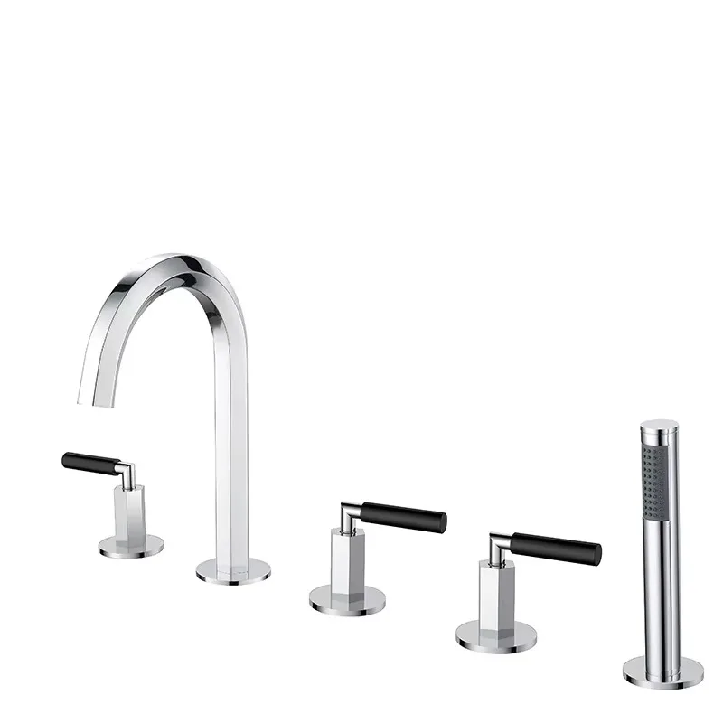 

Modern 5-Piece Brass Basin Mixer Faucet Set Single-Hole Deck Mount for Three-Handle Bathroom & Living Room