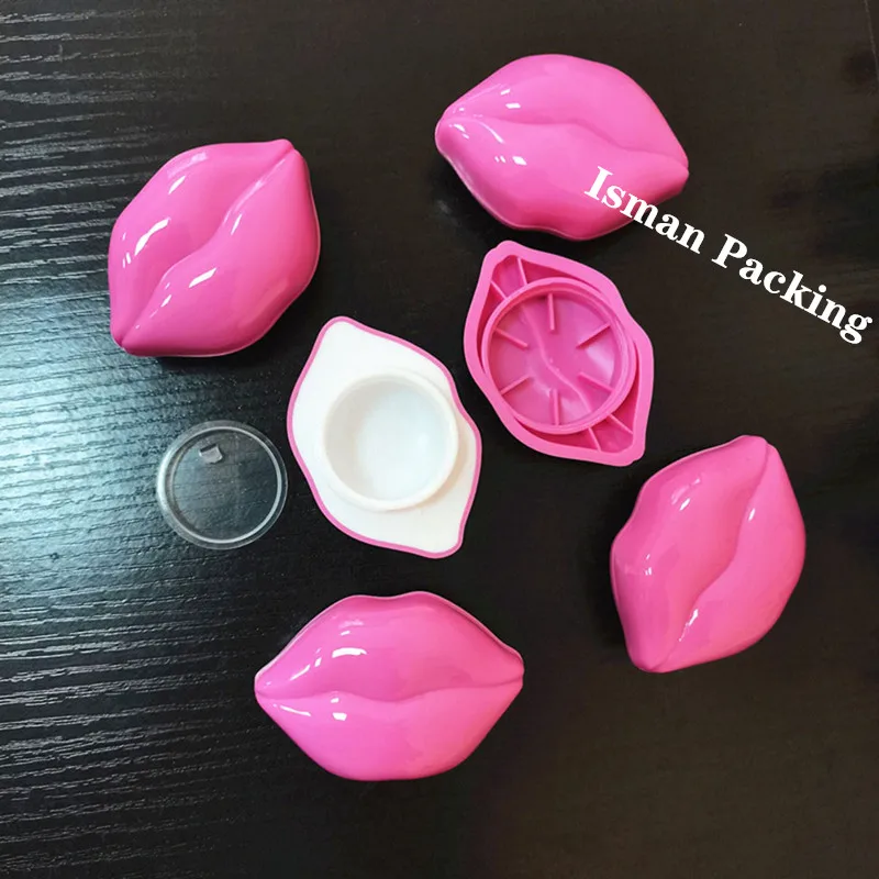 50Pcs unique red pink lip shaped cream jar liquid lipstick lip gloss packaging skin care cute lip balm container makeup jars 10g