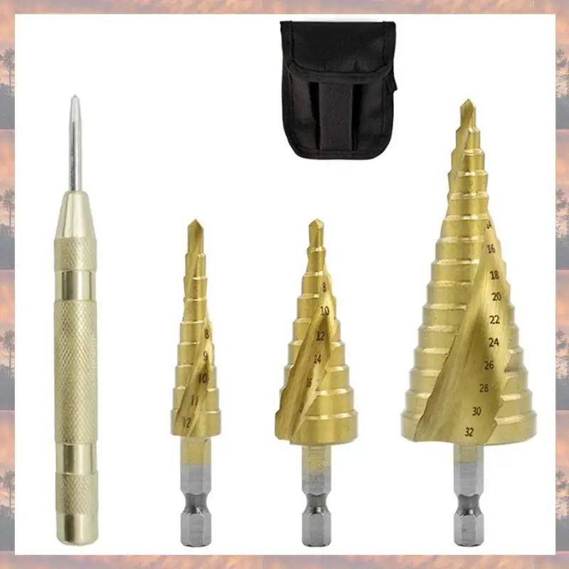 

2025 Trend Spiral Stepped Drill Hexagon Handle 4PC Hexagon Stepped Drill Punching Suit Is Suitable For Plastic And Metal Plates