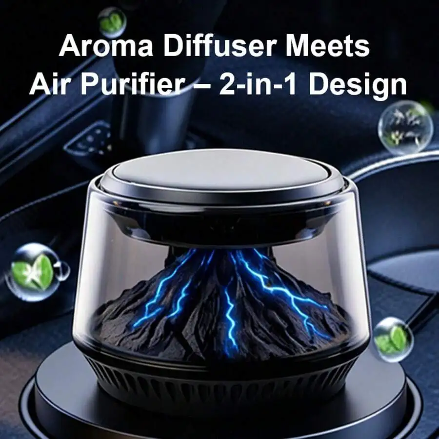 Smart Car Air Freshener Diffusers, Volcano Glacier Landscape Car Diffuser With AI Smart Start-Stop, Solar & USB Charging, Portab view 5