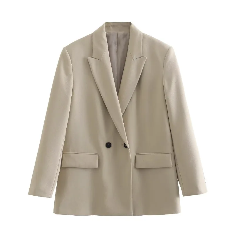 

Women's Clothing Autumn New Fashion Double Breasted Loose Suit Jacket Vintage Long Sleeve Pockets Patch Designs Female Outerwear