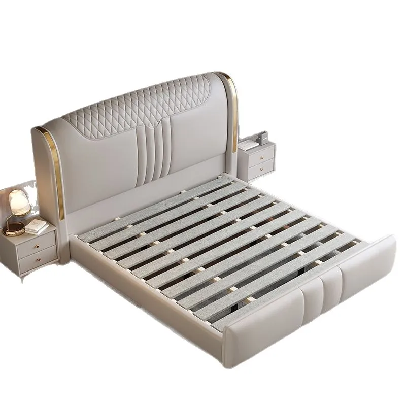 Minimal light luxury modern minimalist double bed, luxury soft bag storage bed