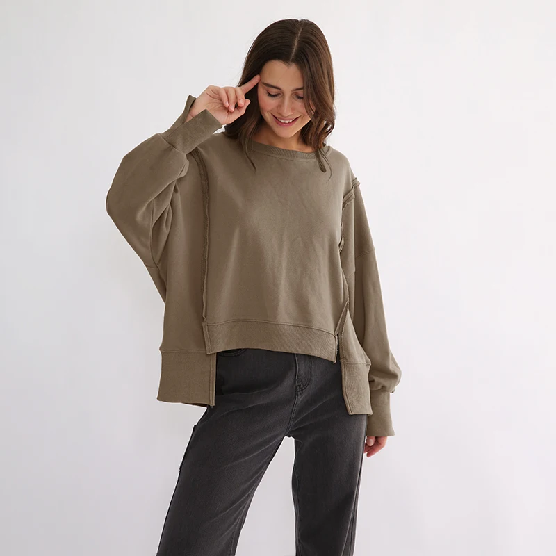 

New Oversized Cotton Women Sweatirts Long Sve Patchwork Design Comfortable Breathable Casual Sle for Ladies