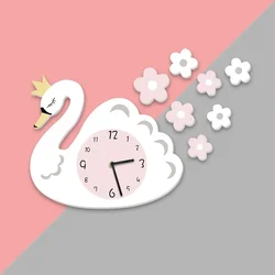 New Girl Heart Children's Room Silent Clock 3D Cartoon Creative Personality Fashion Pink Swan Wall Clocks Home Decor