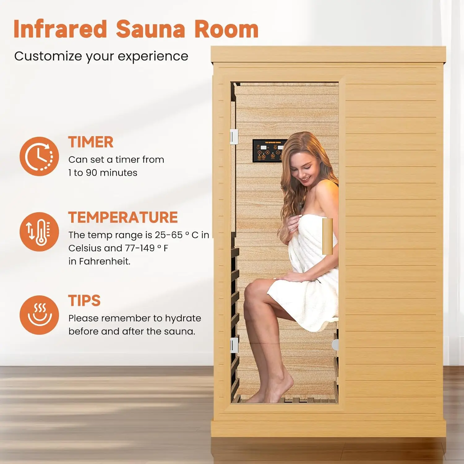 

1200W Far-Infrared Sauna Spa – Canadian Hemlock Wood, Low EMF 110V Indoor Cabin with 7-Color Mood Lighting. Customized