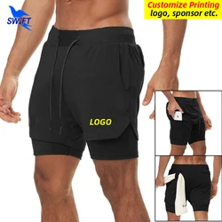 Customize LOGO Summer 2 in 1 Running Shorts Men Sport Jogging Fitness Tights  Quick Dry Gym Training Sportswear Short Pants Male