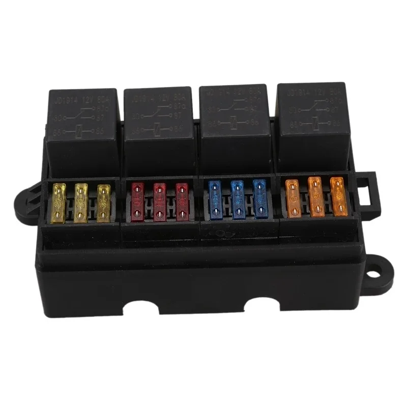 12 Way Blade Fuse Holder Box with Spade Terminals and Fuse 4PCS 5Pin 12V 80A Relays for Car Truck Trailer and Boat fuse holder