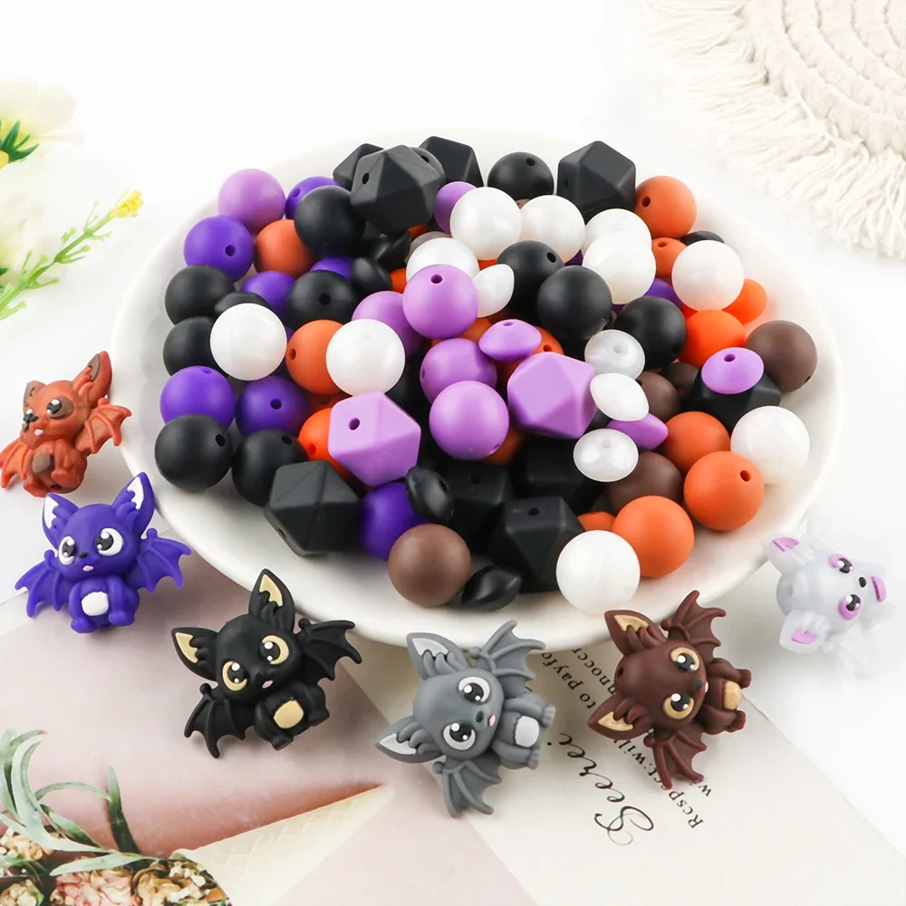 

1 Set Polyhedral Round Beads Halloween Style Silica Beads Suit For Making DIY Keychain Pen Necklace Bracelet Jewelry Accessories