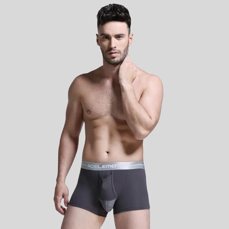 Men Comfy Trunks Penis Bag Bulge Pouch Separation Panties Scrotal Support Side Split Ice Silk Functional Breathable Boxer Shorts