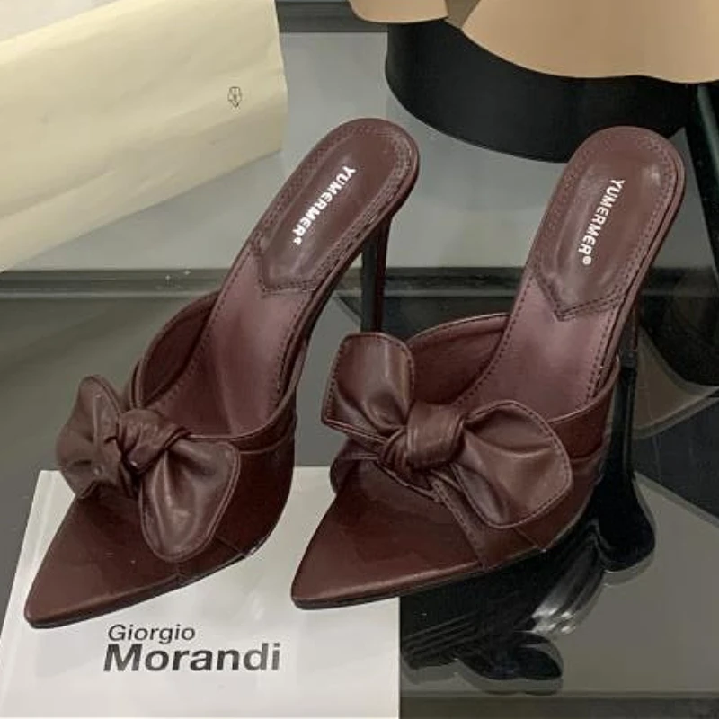 

Butterfly-Knot Thin Heels Slippers Women Pointed Toe Pumps Elegant Banquet Dress Shoes Sexy Fashion High Heels Sandals Ladies