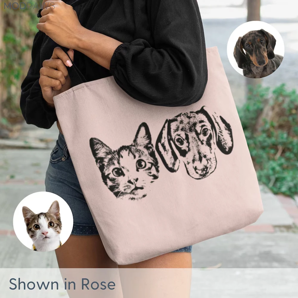 

Canvas Tote Bag Custom Dog Cat Pet Photo Print Name Tote Bag Personalized Cotton Shopping Bag Reusable Pet Owner Gift