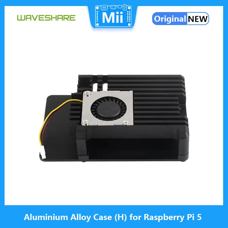 Waveshare Aluminium Alloy Case (H) for Raspberry Pi 5, With Temperature-Controlled Blower Fan for Raspberry Pi 5