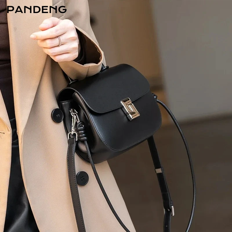Women's Cow Leather Durable Crossbody Bag Ladies Light Luxury Cowhide Retro Small Square Handbags Female Leisure Shoulder Bags