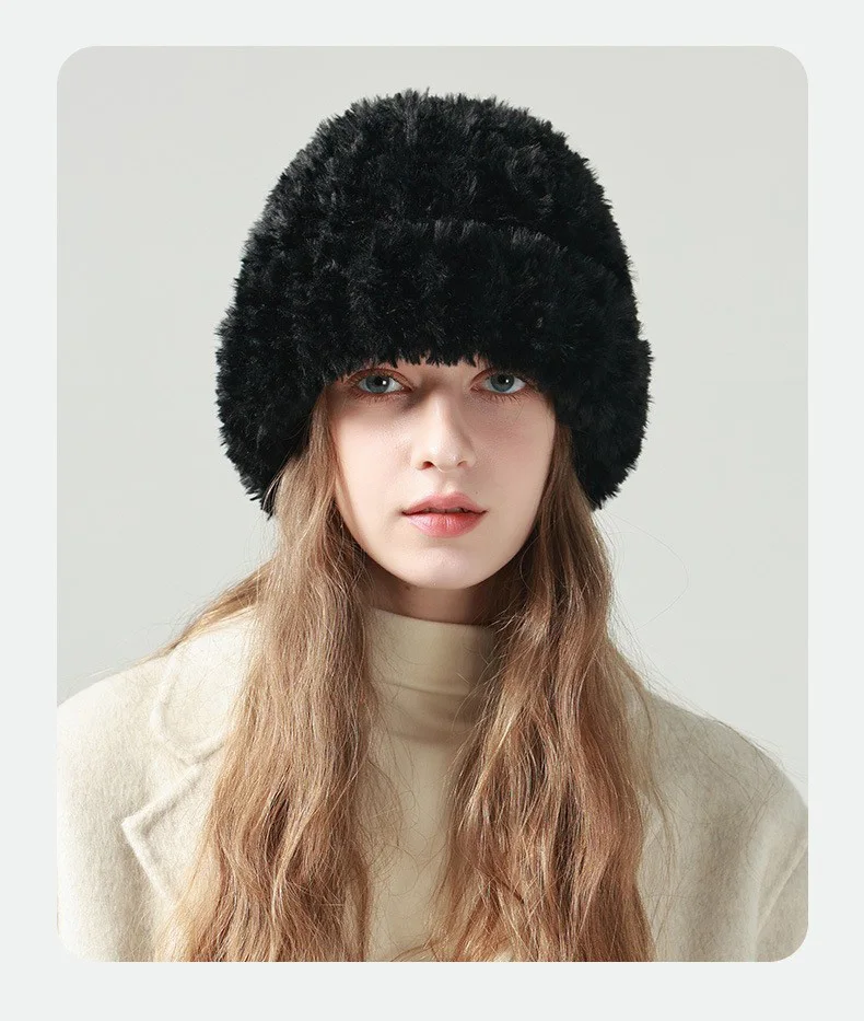 NOOFNO Fall/Winter Beanies Wigs for Women,Thick Plush Skull Warm Wool Knitted Hat with Hair Attached,White Women\'s Cap Wig