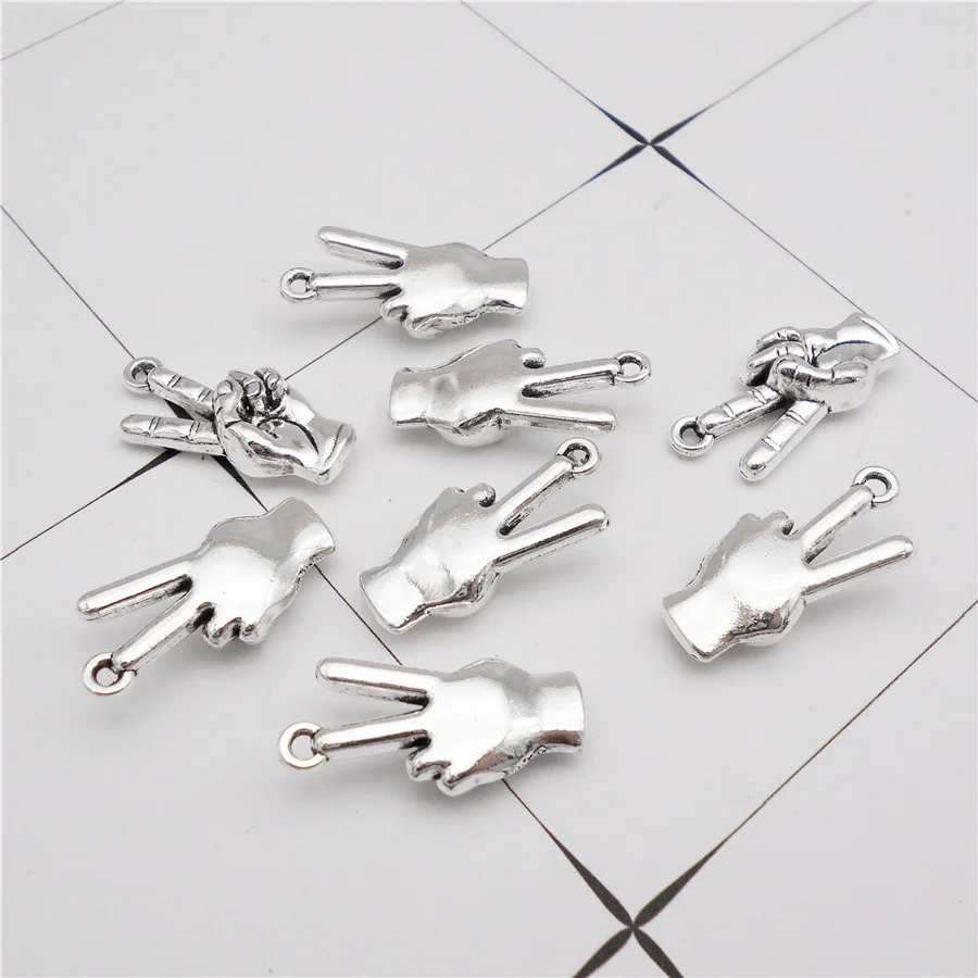 10PCS Alloy Peace Sign Charms Antique Silver Color Victory Sign Pendant Handmade Necklace Bracelet Jewelry Accessory Craft