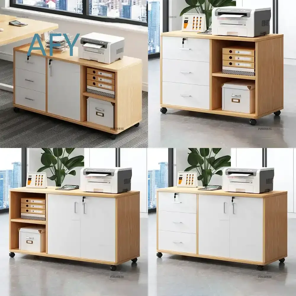 Wooden Office File Cabinet for Under Desk Storage Mobile Side Cabinet Low Drawer Furniture with Lock for Printer Storage