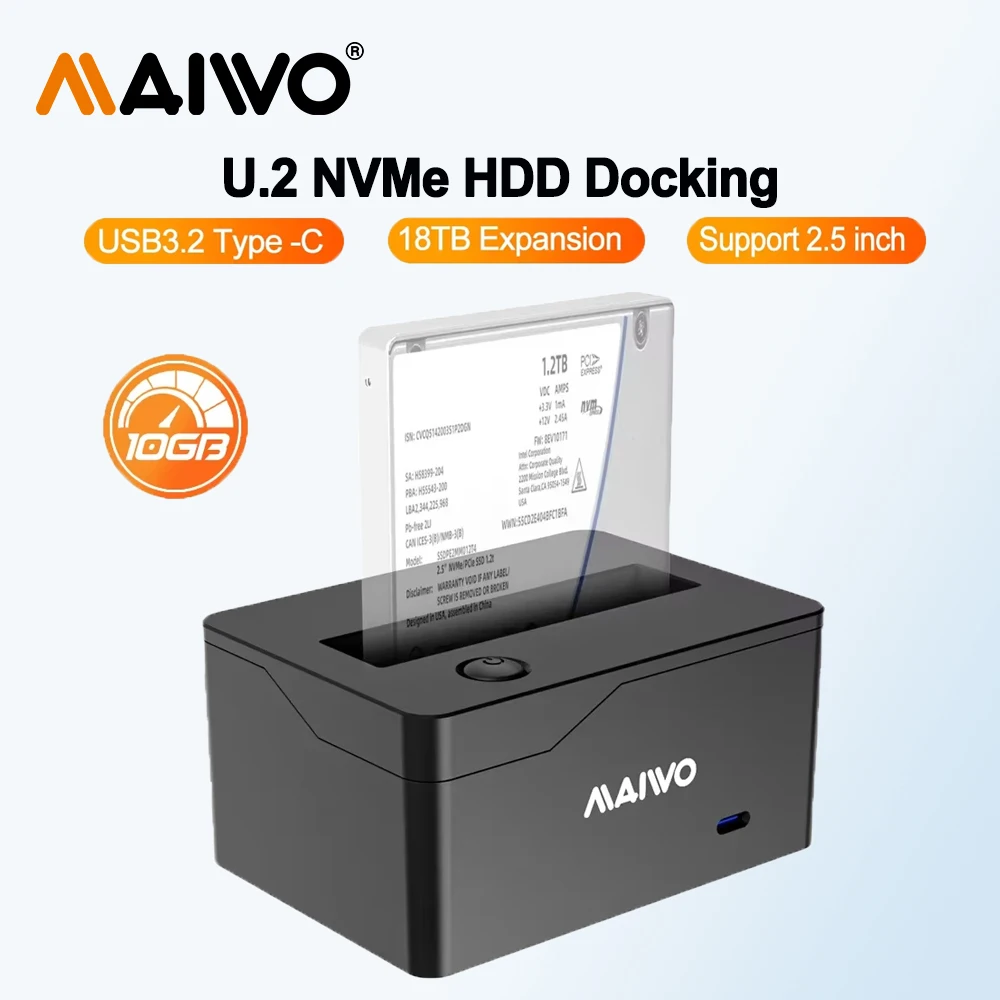 MAIWO M.2 NVME Protocol Drive 2.5 inch 10Gbps U.2 SSD Solid State Drive Reading Base Type-C Interface USB-C HDD Docking Station