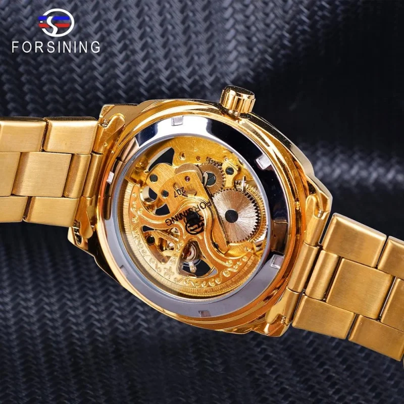 Official brand of free shippingfashion Luxury automatic men's watch Golden hollow waterproof watch luminous