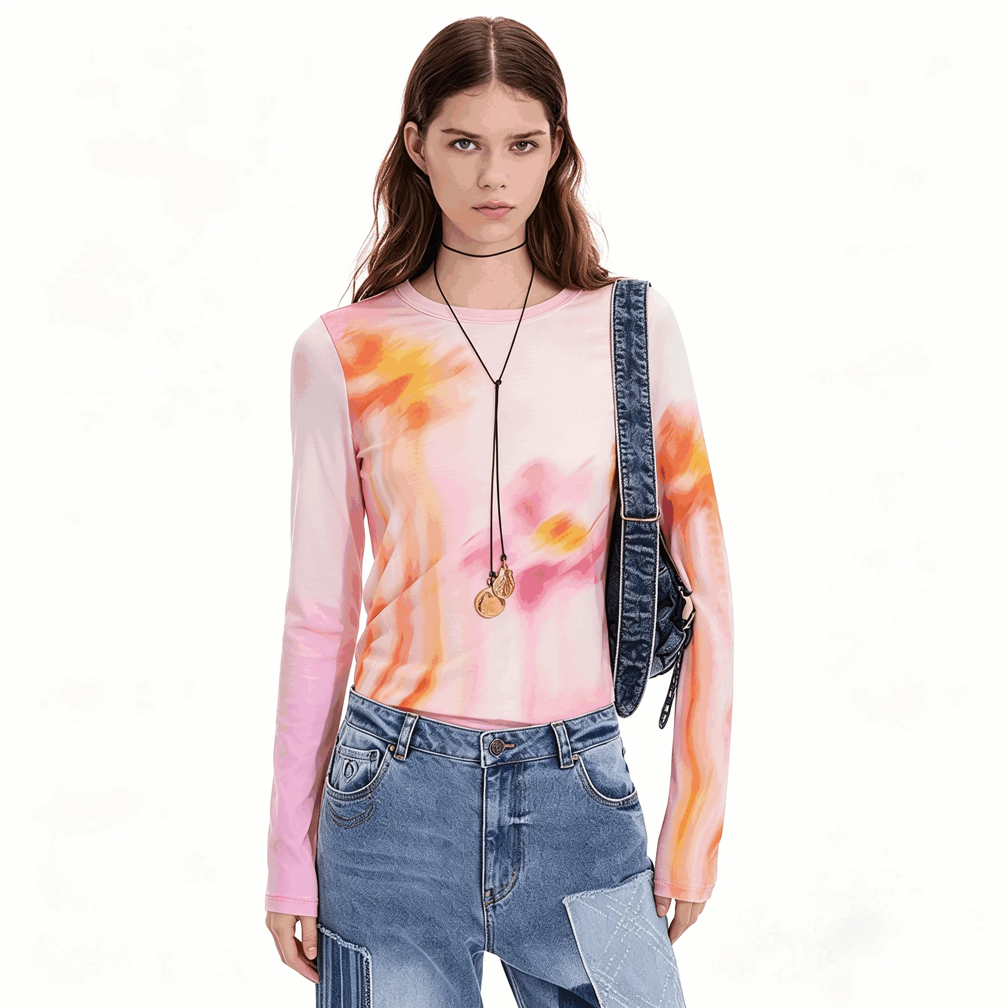 2026 Foreign Trade Spain Original Single Women's T-shirt New Product Embroidered Flower Elastic Round Neck Top