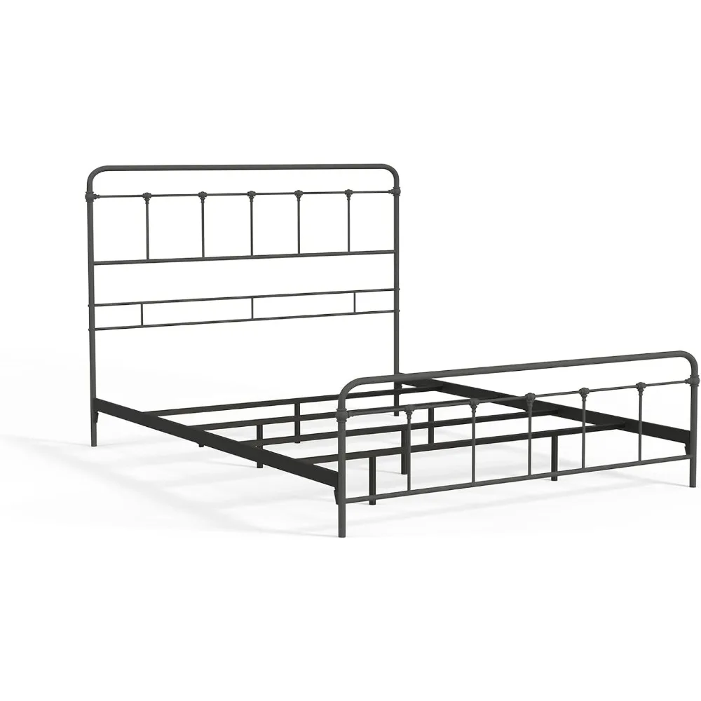 Metal SNAP Bed Frame - Carbon Steel with Rustic Pewter Finish Folding Bed Frame - Easy Assembly with Headboard and Footboard