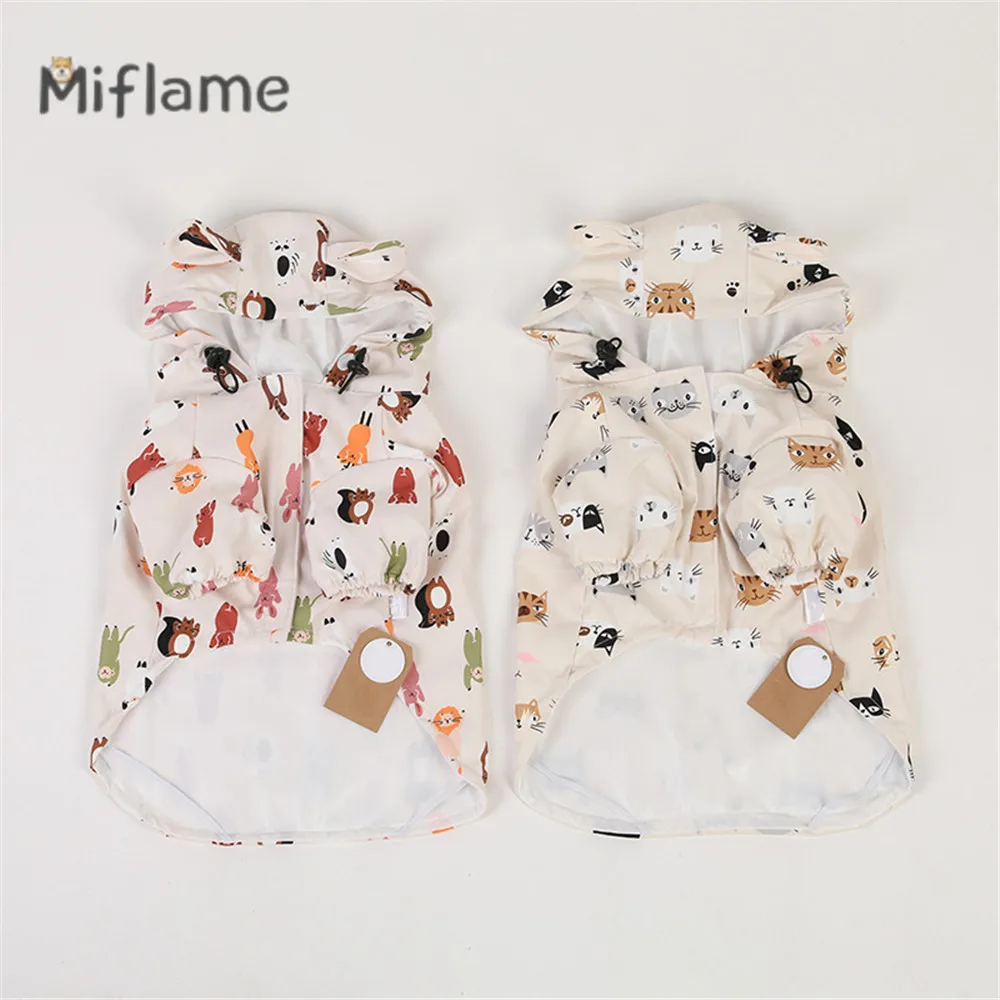 Miflame Cute Puppies Waterproof Raincoat French Bulldog Schnauzer Bear Print Pet Clothes Summer Thin Dog Coat Small Dog Raincoat