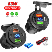 Car Charger with Three/Four Ports Cigarette Lighter Socket Waterproof Fast Charge with Voltmeter Switch 12/24V Charger Adapter