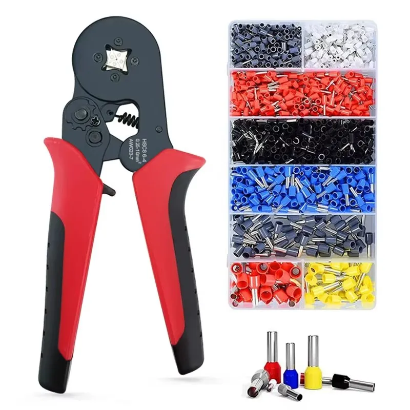 Ferrule Crimping Tool Kit 0.25-10 mm2 Self Adjustable Ferrule Crimper Plier, with 1200PCS Wire Ferrules Wire Ferrule Kit