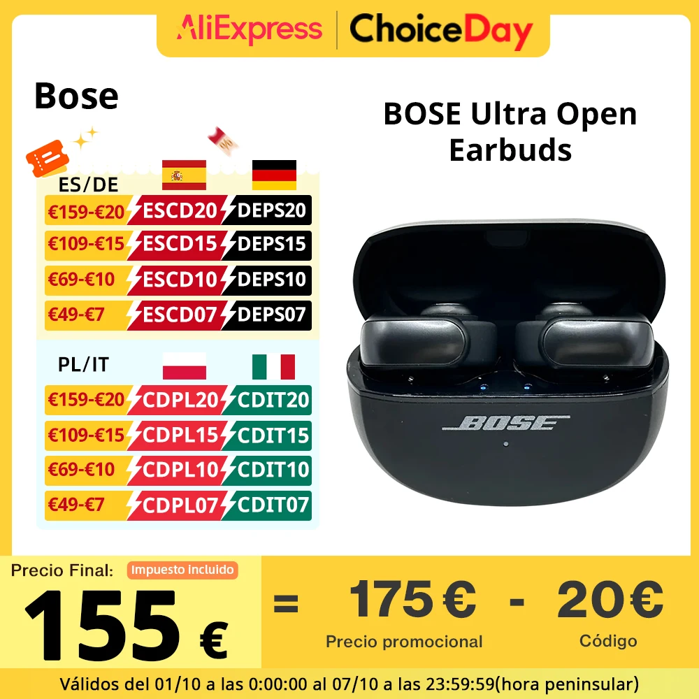 BOSE Ultra Open Earbuds TWS Audio immersive Jusqu' 7 heures d'coute Design OpenEar Connectivit multipoint Bluetooth IPX4