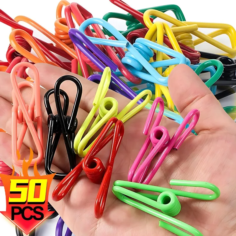 50/1PCS Mini Colorful Sealing Clips Steel Wire Snack Bag Clip Laundry Clothesline Fixing Clamp Home Multifunctional Storage Tool