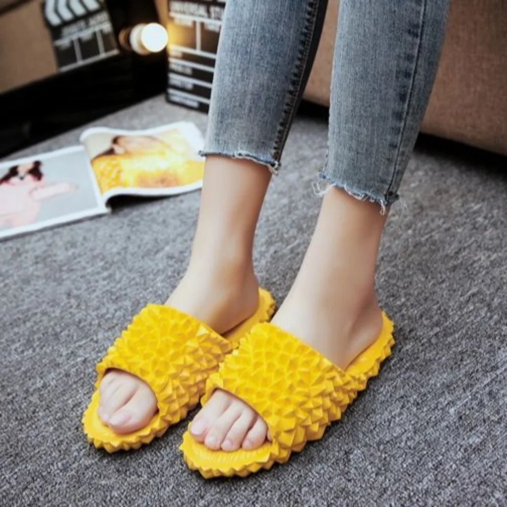 

Милые забавные креативные тапочки дуриан, Нескользящие тапочки на плоской подошве из ПВХ, женская обувь, пляжная одежда, шлепанцы, женские сандалии