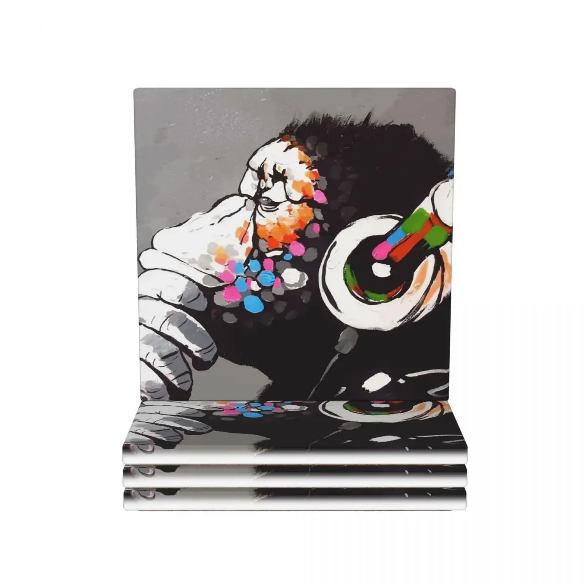 Banksy DJ Monkey Thinker With Headphones Coasters Ceramics Hot Pad Decoration And Accessories Kitchen Table Placemats Coffee Mat