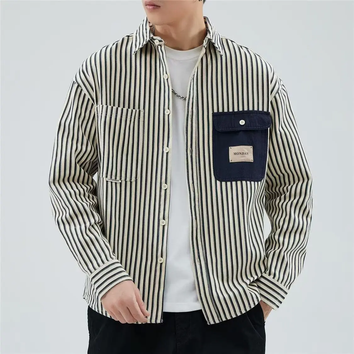 

Loose Casual Men's irt New Sle Autumn Faion Versatile Outerwear Stand Fit Long Sve Waterproof Stand Edition